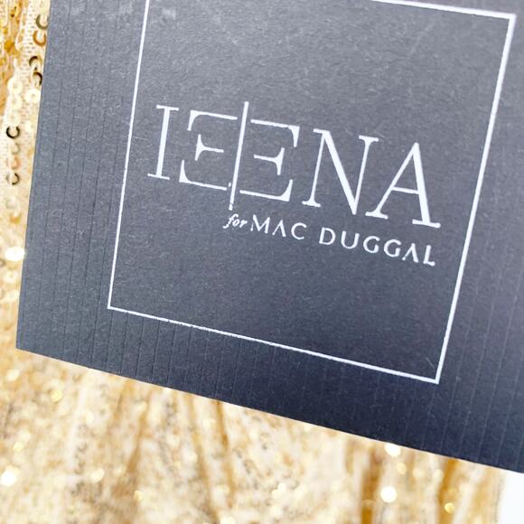 MAC DUGGAL Dress Size 2 Evening Gown Sequin Mini Gold Champagne Ruffle NEW - Picture 3 of 8